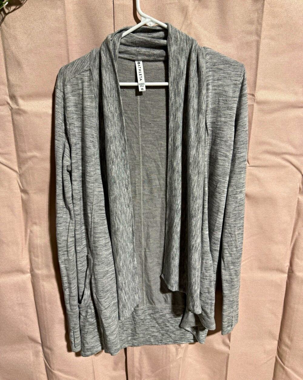 Athleta Gray Open Front Shawl Collar Knit Long Sleeve Cardigan Sweater XS